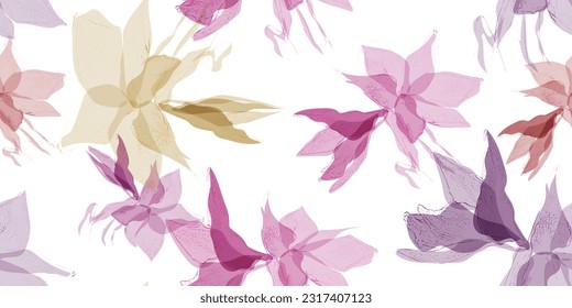 Watercolor floral fabric prints. Seamless abstract plant decoration. Botanical garden repeatable background. Vector illustration