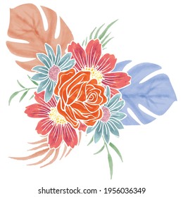 Watercolor Floral Flower Decoration Set and Arrangement