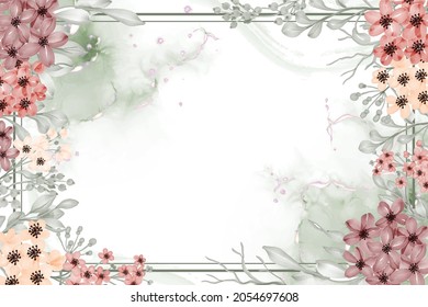 Watercolor floral frame background of flower small with white space