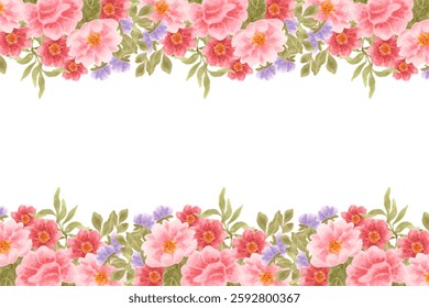 Watercolor floral frame background. Illustration isolated on white background.