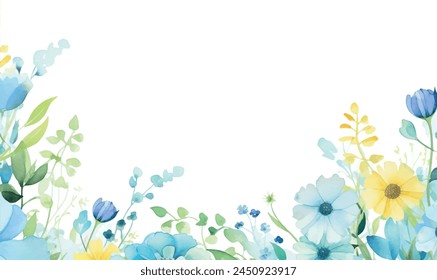 watercolor floral frame background pastel yellow blue colors