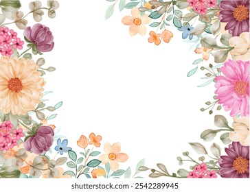 Watercolor floral frame background template