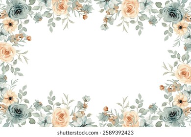 Watercolor floral frame background, template for wedding cards, invitations, Easter, birthday