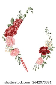 Watercolor Floral Frame: Burgundy, Pink, and Green Botanical Wreath