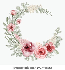 watercolor floral frame with circular border