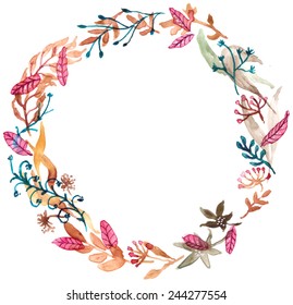 Watercolor floral frame, colorful natural illustration with text for wedding invitation