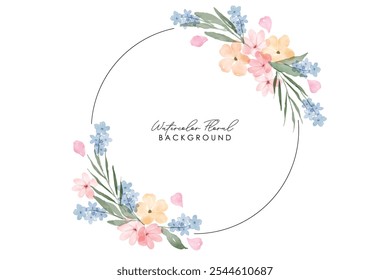 Watercolor floral frame with flowers and leaves. Spring and summer watercolor flower element vector set. Watercolor hand painted botanical floral.