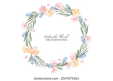 Watercolor floral frame with flowers and leaves. Spring and summer watercolor flower element vector set. Watercolor hand painted botanical floral.