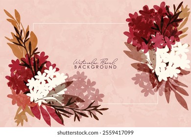 Watercolor floral frame with flowers and leaves. Spring and summer watercolor flower element vector set. Watercolor hand painted botanical floral.