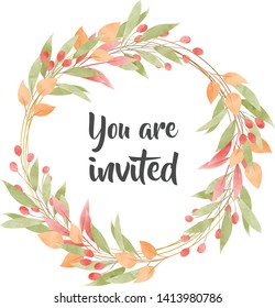 Watercolor floral frame. Invitation card.
