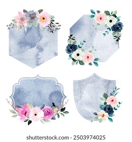 watercolor floral frame label collection