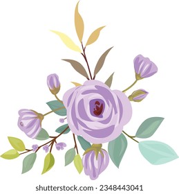 Watercolor floral frame. Purple Flower. Bouquets for greeting cards or wedding invitations