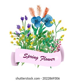 Watercolor floral frame spring card