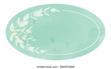 Watercolor floral frame vector, green leaves label background
