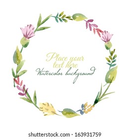 Watercolor floral frame. Vector illustration