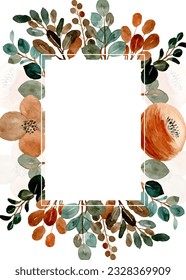 Watercolor floral frame for wedding, birthday, card, background, invitation, wallpaper, sticker, decoration etc.