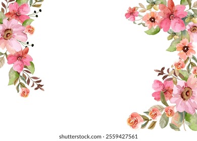 Watercolor floral frame for wedding, birthday, card, background, invitation, wallpaper, sticker, decoration etc.