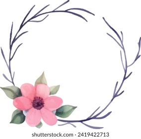 Watercolor floral frame. Wedding invitation card template