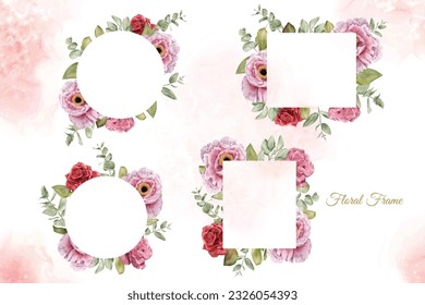 Colección de diseño de plantillas multipropósito de marcos florales de acuarela