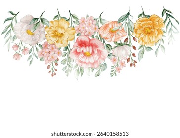 Watercolor Floral Garland: Peach, Yellow, and White Blooms