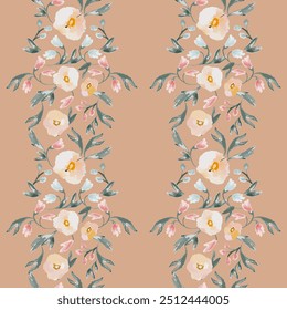 Watercolor Floral gentle Border with tiny flowers. Could be used For Dress, wallpapers, print, gift wrap and scrapbooking.