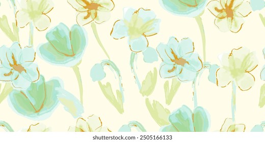 Watercolor Floral gentle bright Big Flowers Pattern. Could be used For Dress, wallpapers, print, gift wrap and scrapbooking.	