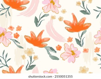 Watercolor Floral gentle bright Big Flowers Pattern. Could be used For Dress, wallpapers, print, gift wrap and scrapbooking.	