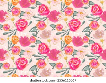 Watercolor Floral gentle flowers seamless pattern. Could be used For Dress, wallpapers, print, gift wrap and scrapbooking.