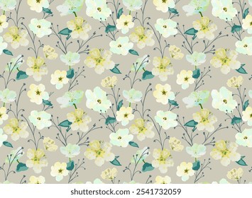 Aquarell Floral sanfte winzige Blumen mit Zweigen Muster. Konnte für Kleid, Tapeten, Druck, Geschenkverpackung und Scrapbooking verwendet werden.Handgezeichnet nicht AI	