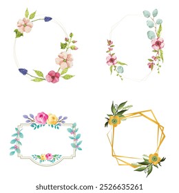 Watercolor floral with golden frame collection