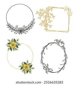 Watercolor floral with golden frame collection