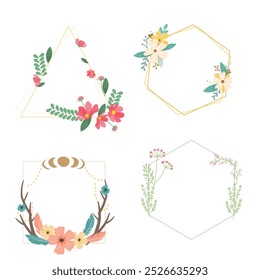 Watercolor floral with golden frame collection
