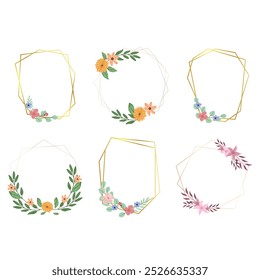 Watercolor floral with golden frame collection