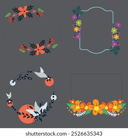 Watercolor floral with golden frame collection