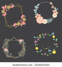 Watercolor floral with golden frame collection