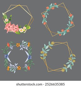 Watercolor floral with golden frame collection