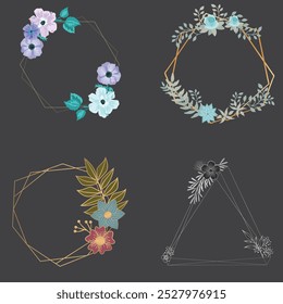 Watercolor floral with golden frame collection