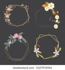 Watercolor floral with golden frame collection