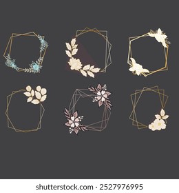 Watercolor floral with golden frame collection