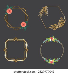 Watercolor floral with golden frame collection