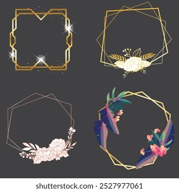 Watercolor floral with golden frame collection
