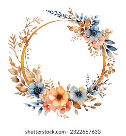 Watercolor Floral Golden Wreath Clipart