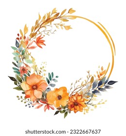 Watercolor Floral Golden Wreath Clipart