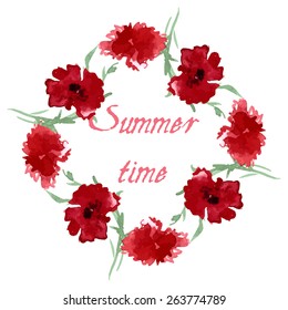 Watercolor Floral Greeting Card. Vintage Retro Background with Wildflowers. Summer Theme Background