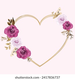 Watercolor floral heart shape frame vector illustration