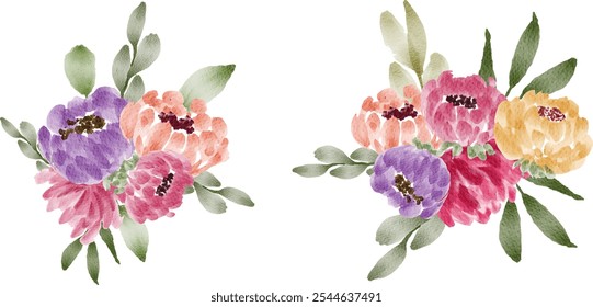 Conjunto ilustración floral acuarela