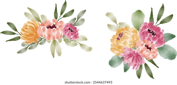 Conjunto ilustración floral acuarela