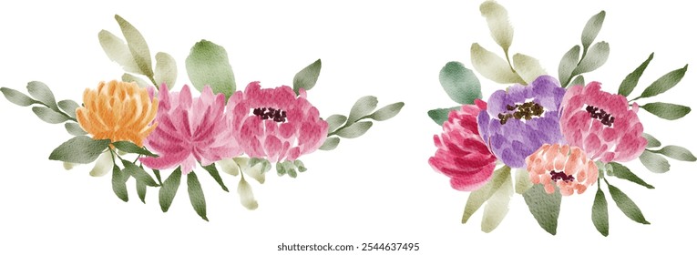 Conjunto ilustración floral acuarela