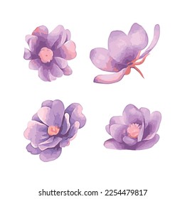 Watercolor floral illustration set. Pink pink flowers, collection of individual elements of green leaves - for bouquets, bouquets, wedding invitations, anniversary, anniversary, postcards, greetings
 - Shutterstock ID 2254479817