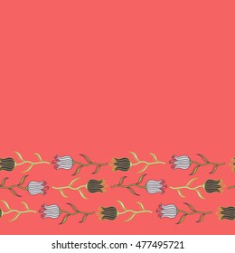 Watercolor floral image with brown, orange and pink tulip flowers. Vector seamless pattern with ditsy flowers.